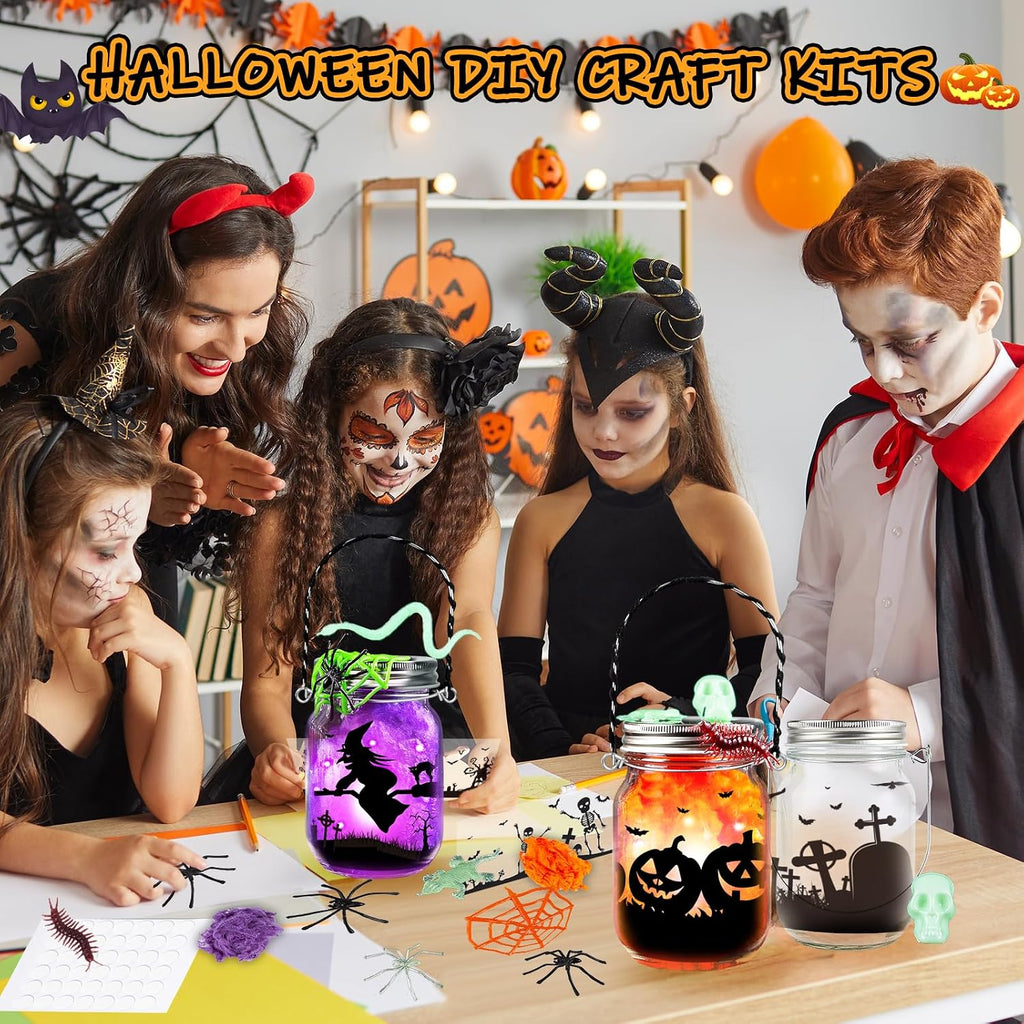 AuroTops Manualidades de Halloween para niños, paquete de 8 tarros de masón