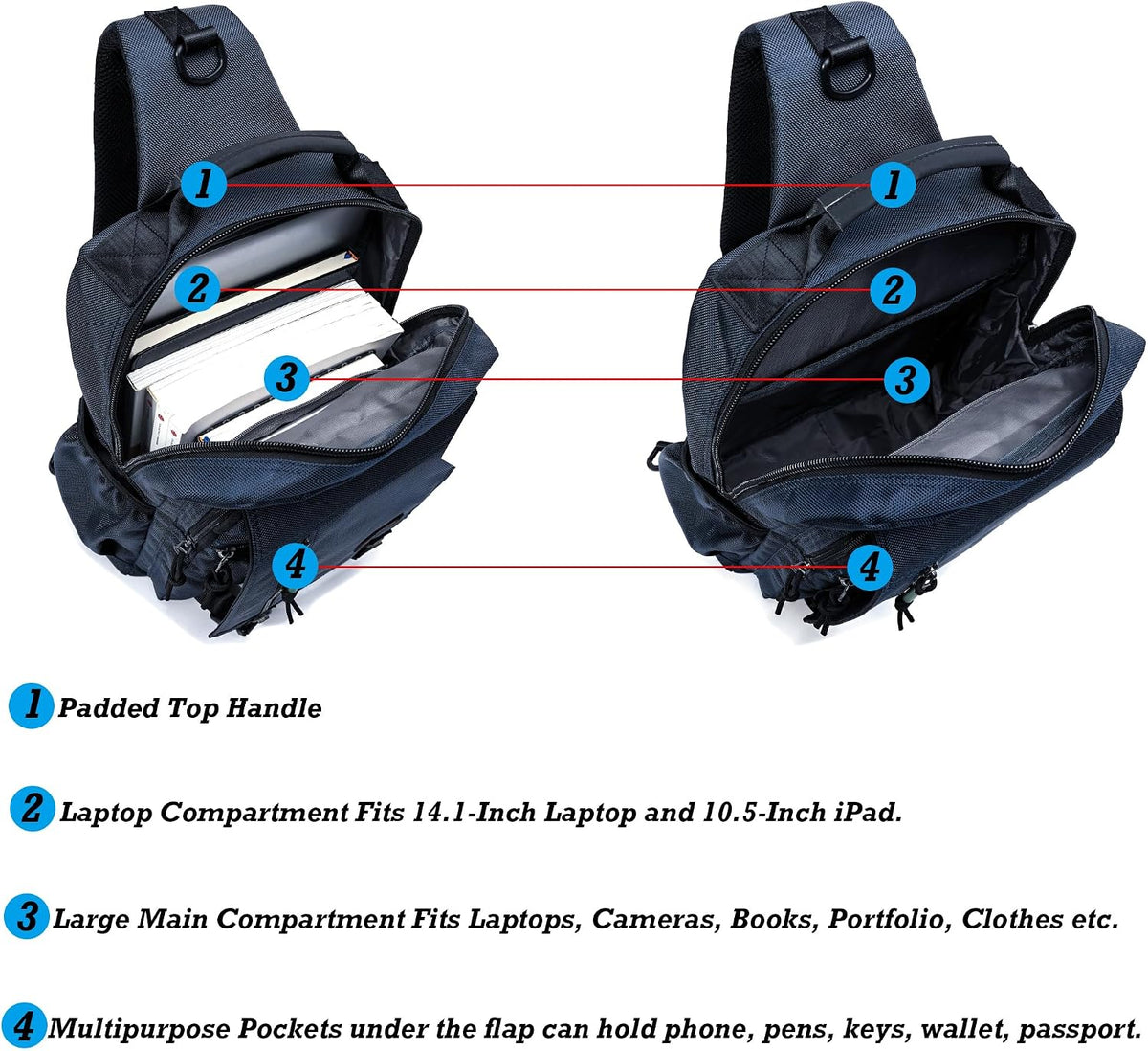 NICGID Bandoleras de hombro en el pecho, mochila para laptop, bolsa de mensajero cruzada para viajes al aire libre, hombres y mujeres