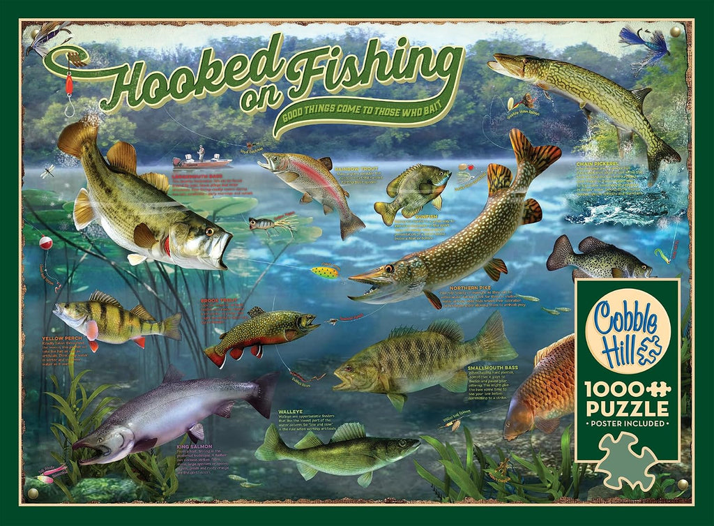 Cobble Hill - Rompecabezas de 1000 piezas, enganchado a la pesca, póster de muestra incluido