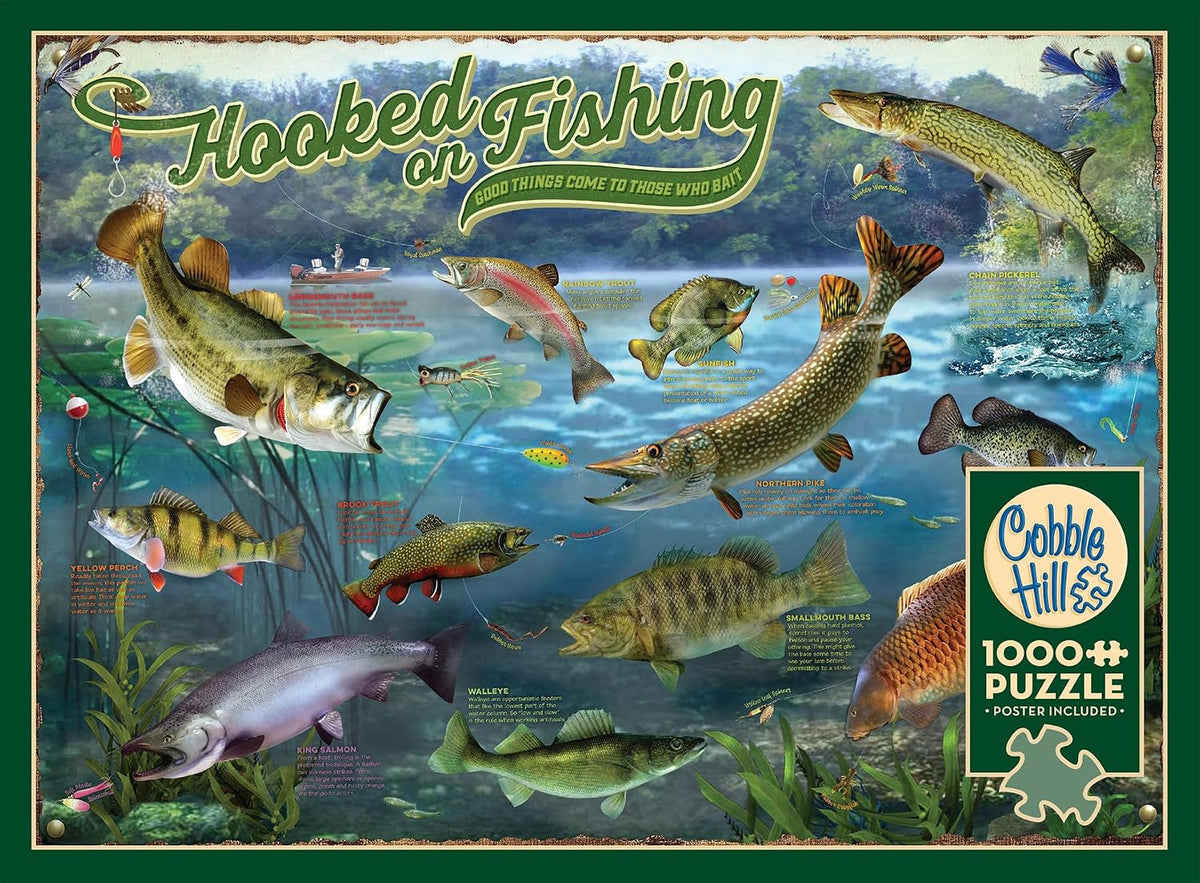 Cobble Hill - Rompecabezas de 1000 piezas, enganchado a la pesca, póster de muestra incluido