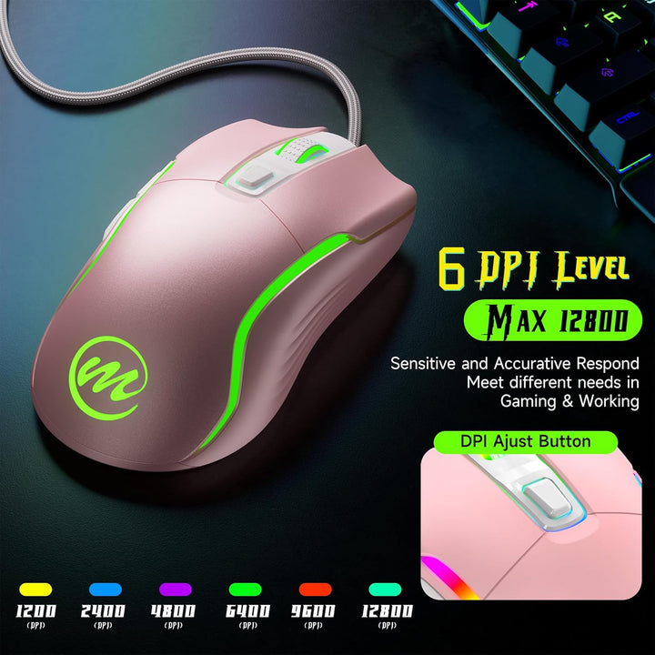 memzuoix Mouse para juegos con cable RGB - 6 DPI ajustables hasta 1...
