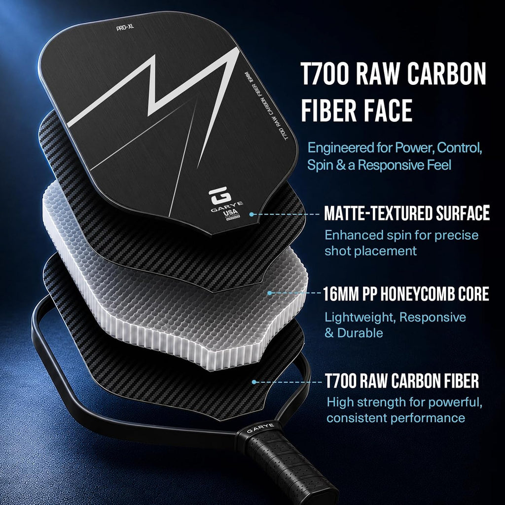 GARYE Paletas de pickleball, raqueta de fibra de carbono cruda T700 con