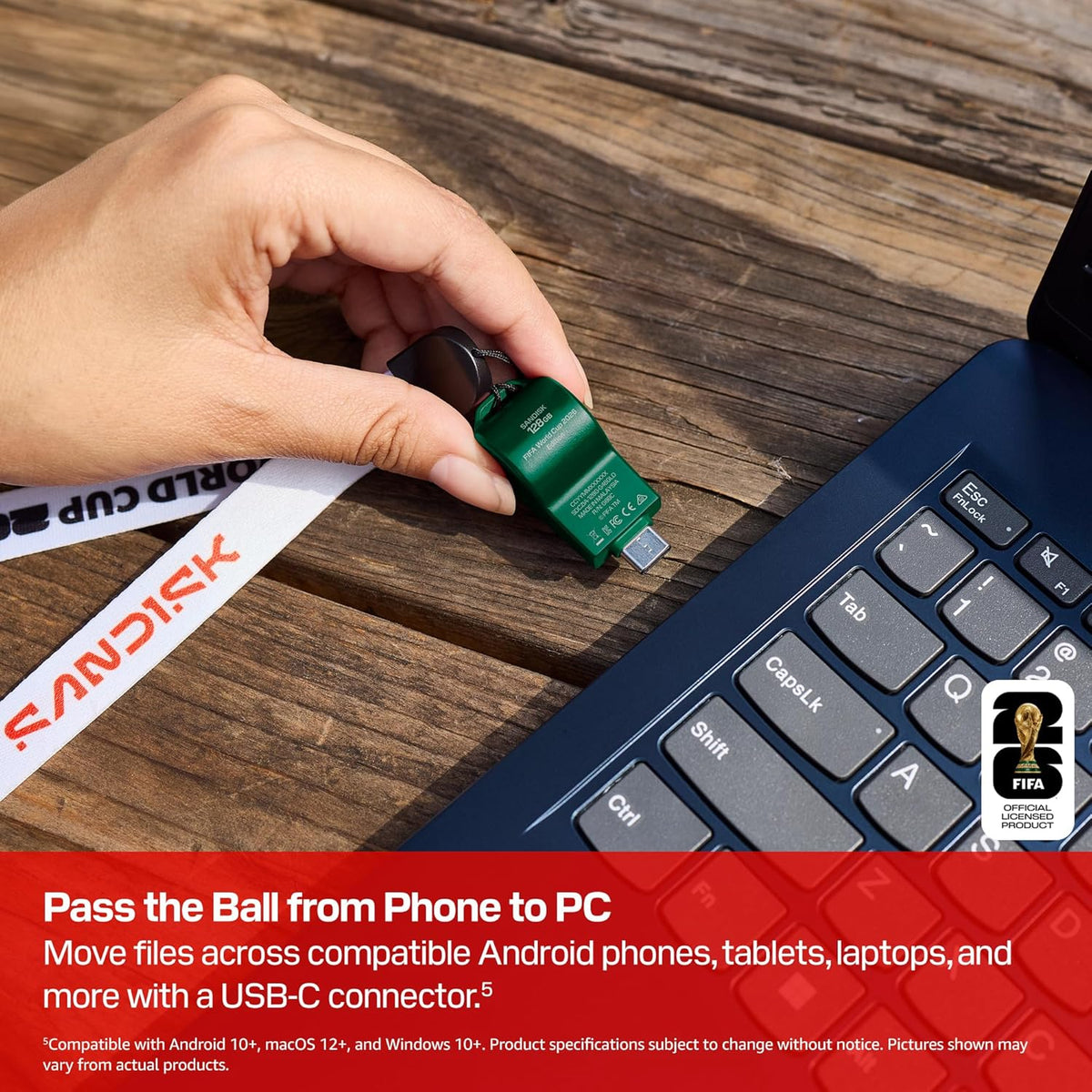 SANDISK Unidad flash USB-C de 128 GB, edición de la Copa Mundial de...