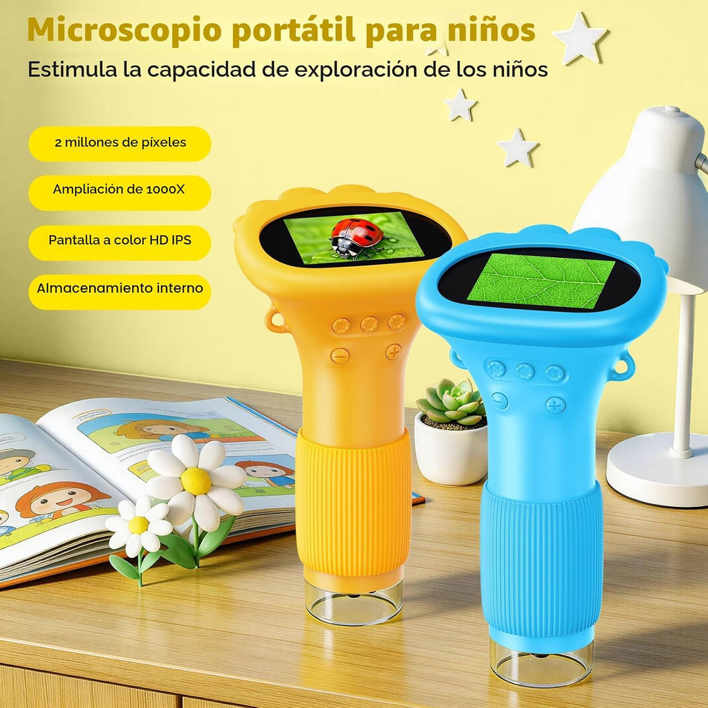 Microscopio portátil Ashfly 1000X para niños, microscopio de bolsillo para fotos y videos, microscopio de bolsillo, pantalla digital de 2 pulgadas 2026 para niños y niñas de 3 a 12 años