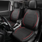CAR PASS Fundas de cuero con ribetes de ajuste universal, dos fundas de asiento delantero, piel sintética impermeable para SUV, sedán, camioneta, camión, compatible con bolsas de aire, orificios de