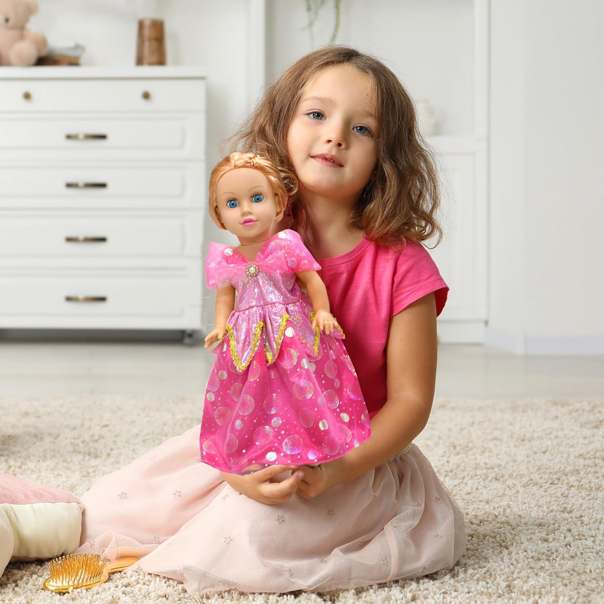 Set de 9 piezas de ropa para muñecas American Doll de 18 pulgadas, conjuntos de ropa para muñecas que incluyen 7 vestidos diferentes de princesas, diadema, lazo para el cabello, regalo de Navidad y cumpleaños para niñas