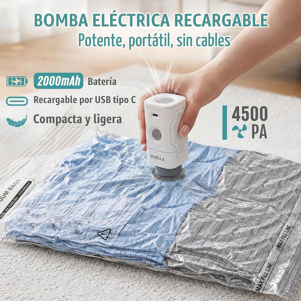Bolsas de almacenamiento de vacío de bomba inalámbricas recargables