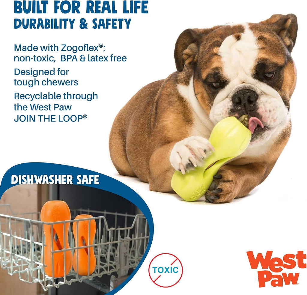West Paw Zogoflex Qwizl Juguete Interactivo Dispensador de Premios Rompecabezas para Perros, Mandarina, Pequeño
