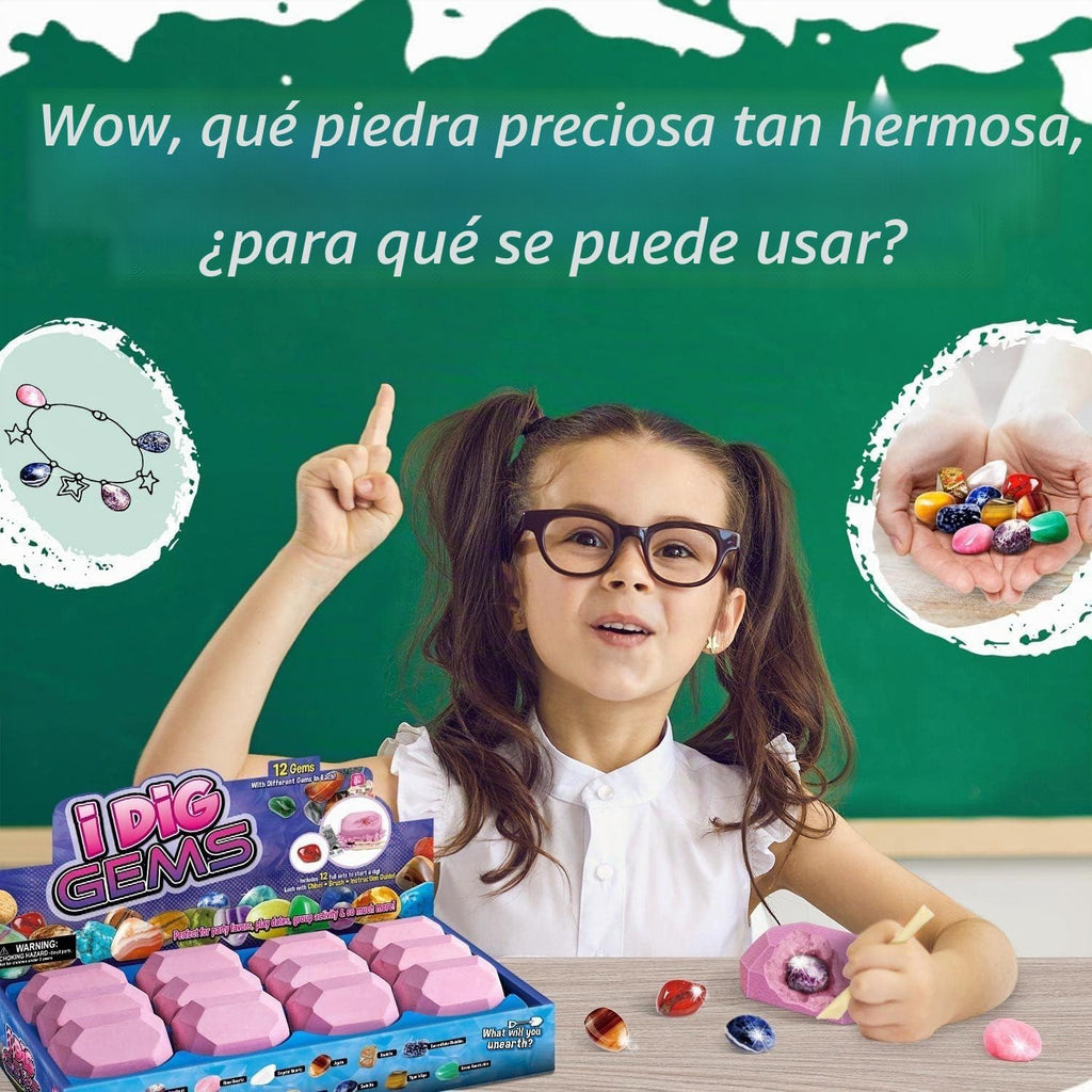 Kit de excavación de gemas, 12 piedras preciosas y cristales