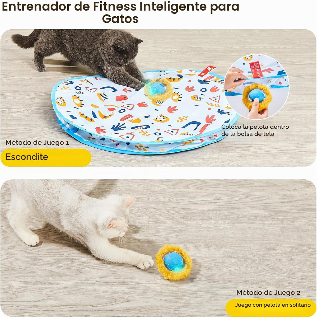 Potaroma - Juguetes interactivos para gatos, pelota de movimiento rápido en alfombra de juego, pelota automática con movimiento activada por movimiento para ejercicio interior, esconde y busca, animal