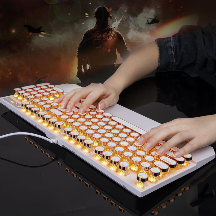 Camiysn Teclado mecánico estilo máquina de escribir, teclado retro...