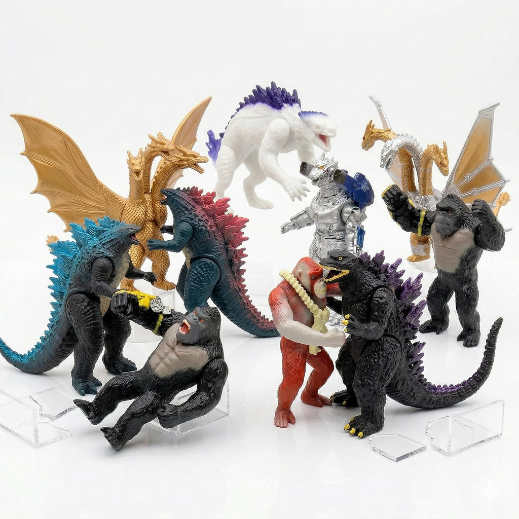 JAYKENIXO Juego de 10 figuras de acción de monstruo – Dragón, Cicatriz, Kong y Kaiju con articulaciones móviles, figuras de batalla coleccionables para niños, recuerdos de fiesta y regalos