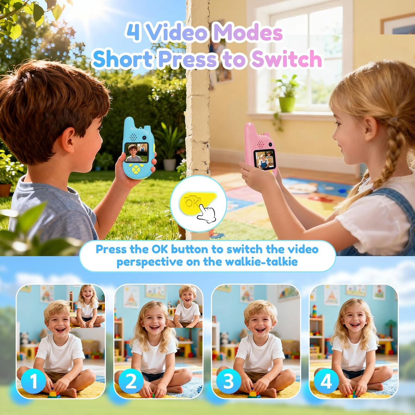 Walkie Talkies de video para niños con cámaras duales