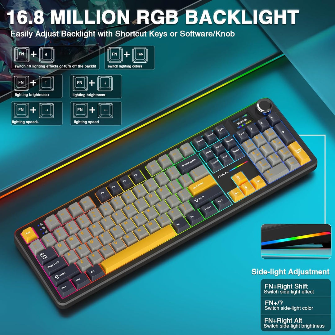 AULA F108 PRO - Teclado mecánico inalámbrico con pantalla y perilla...