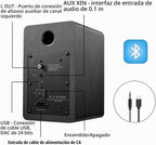Sanyun SW208 bocinas de estantería activas Bluetooth 5.0 de 3" – Unidad de altavoz de fibra de carbono de 60W - DAC de 24 bits incorporado - Sonido envolvente 3D dinámico – Bocinas de 2.0 para PC de