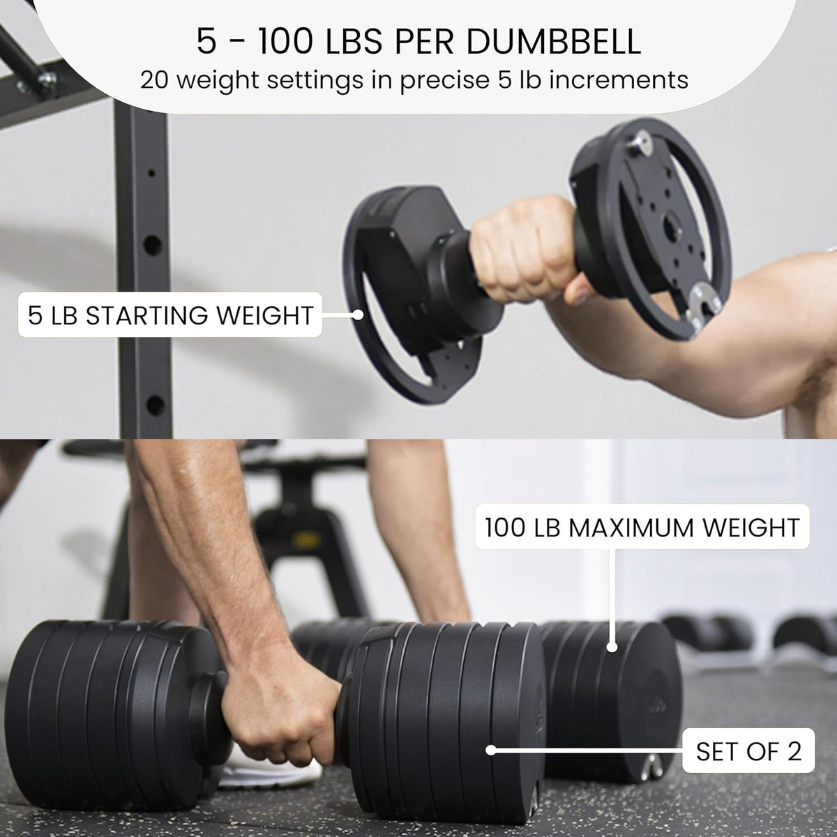 Nuobell S 5100 - Mancuernas ajustables, 5-100 libras, juego de 2 pesas