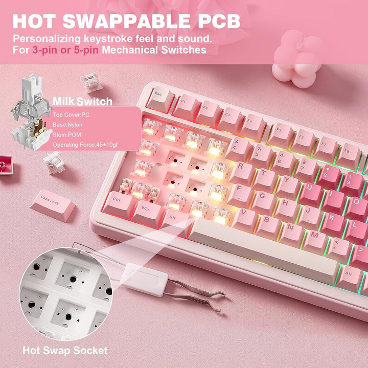YUNZII Teclado Mecánico Inalámbrico B75 PRO, diseño del 75% con per...