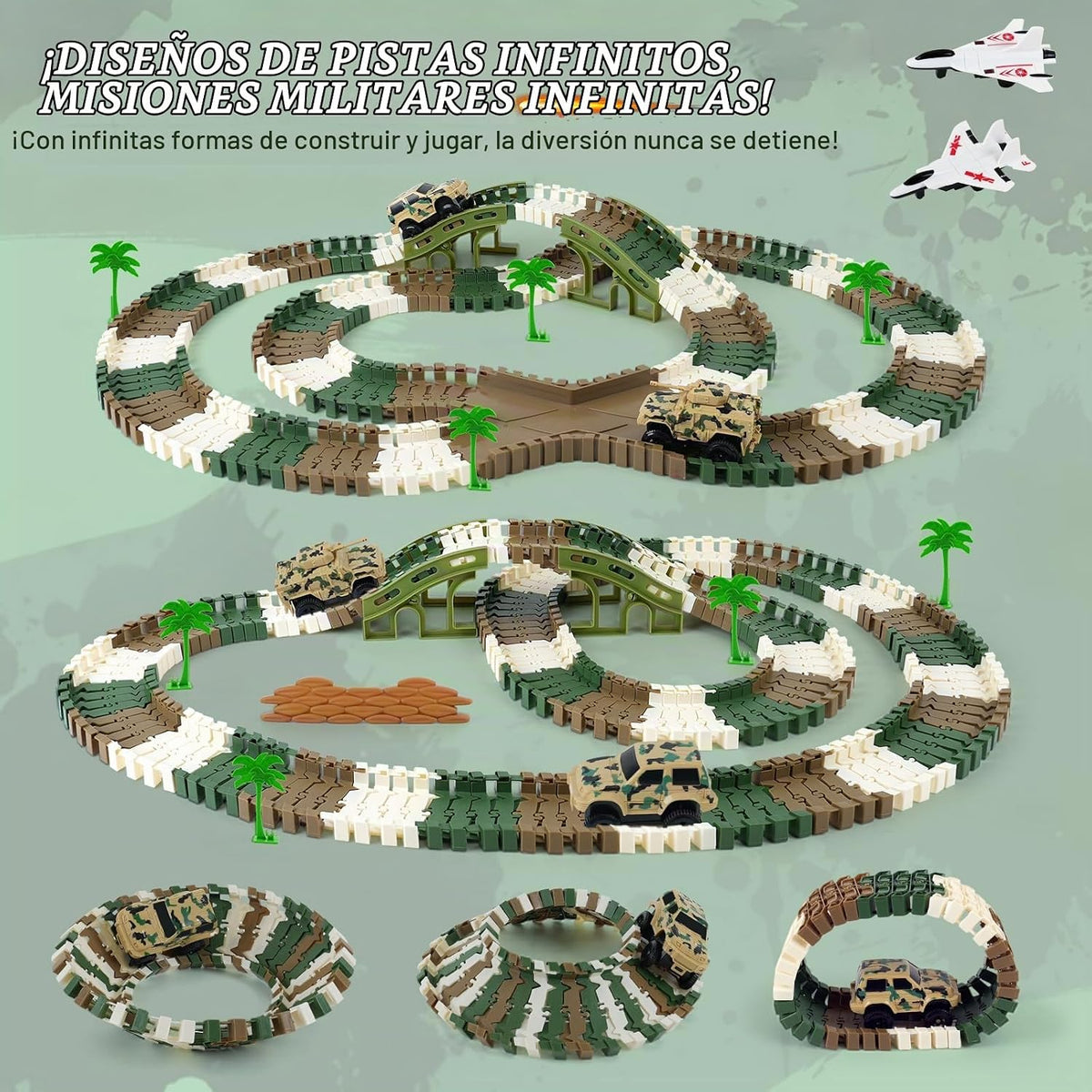 Juego de pistas de carreras militares, 242 piezas de juguete flexible