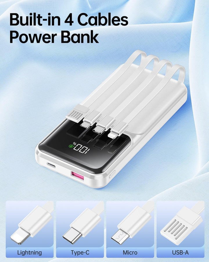 RONEGN Cargador portátil con cable integrado, cargador de batería d...
