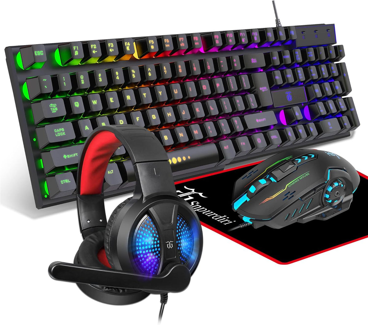 Teclado y mouse para juegos auriculares alfombrilla de
