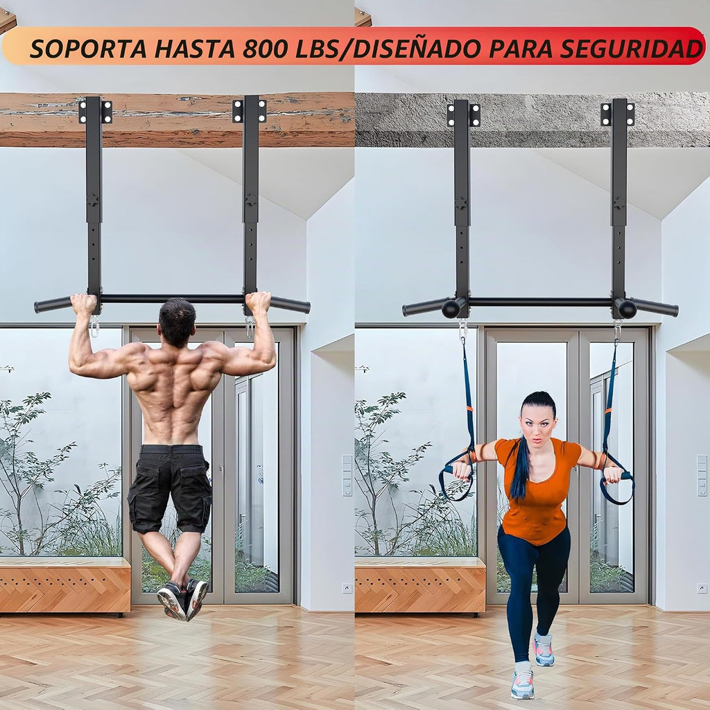Barra de dominadas montada en viga, barra de barbilla montada en la pared de 800 libras, barra de dominadas de altura ajustable para garaje, sótano, patio trasero, viga y montaje en viga, fácil