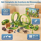 Juguetes de pista de carreras de dinosaurios para niños de 3 a 5 años, juego de pista de autos de dinosaurio de doble bucle, juego de pista de carreras de aventura flexible para niños de 4 a 7 años