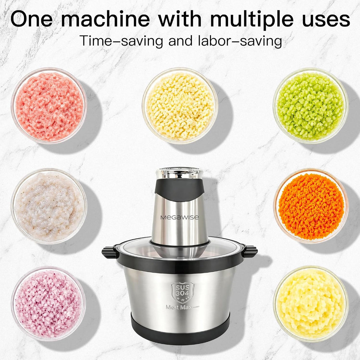MEGAWISE AMJ-217A Picador de Alimentos Procesador Molinillo 500W Tazón de