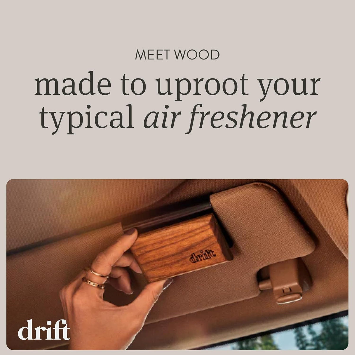 Drift - Ambientador de coche – El ambientador de madera original – Eliminador de olores de coche – Aroma de larga duración – Clip de metal – Aceites esenciales – Ingredientes limpios – Paquete surtido