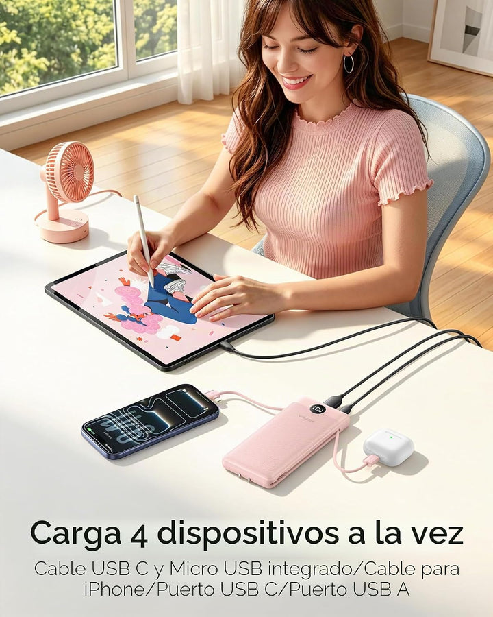 VEGER Cargador portátil con enchufe AC y cables incorporados, todo...