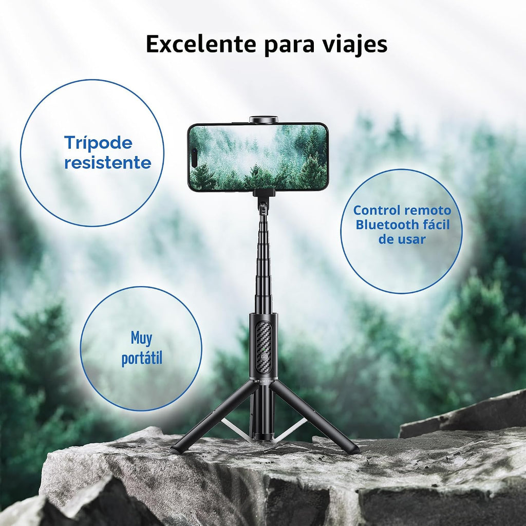 ATUMTEK - Trípode para selfie stick con control remoto Bluetooth recargable