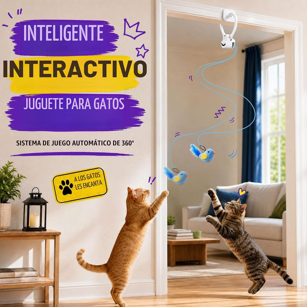 Juguetes interactivos para gatos de interior: varita de plumas de ave voladora automática, ejercicio de persecución, enriquecimiento, estimulación, USB recargable, duradero, seguro, juguete colgante