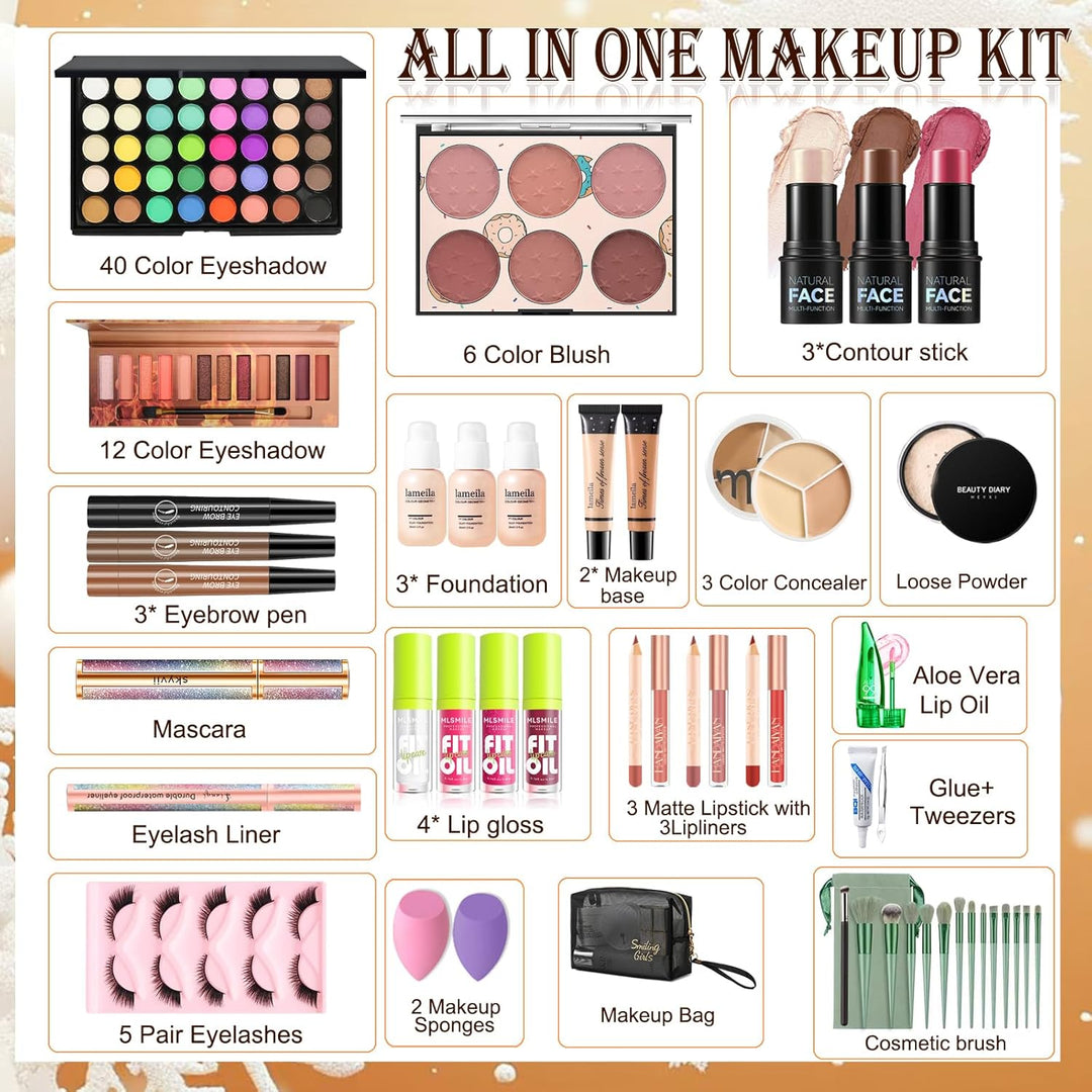 Kit de maquillaje para niñas: sombra de ojos de 40 colores, base, b...