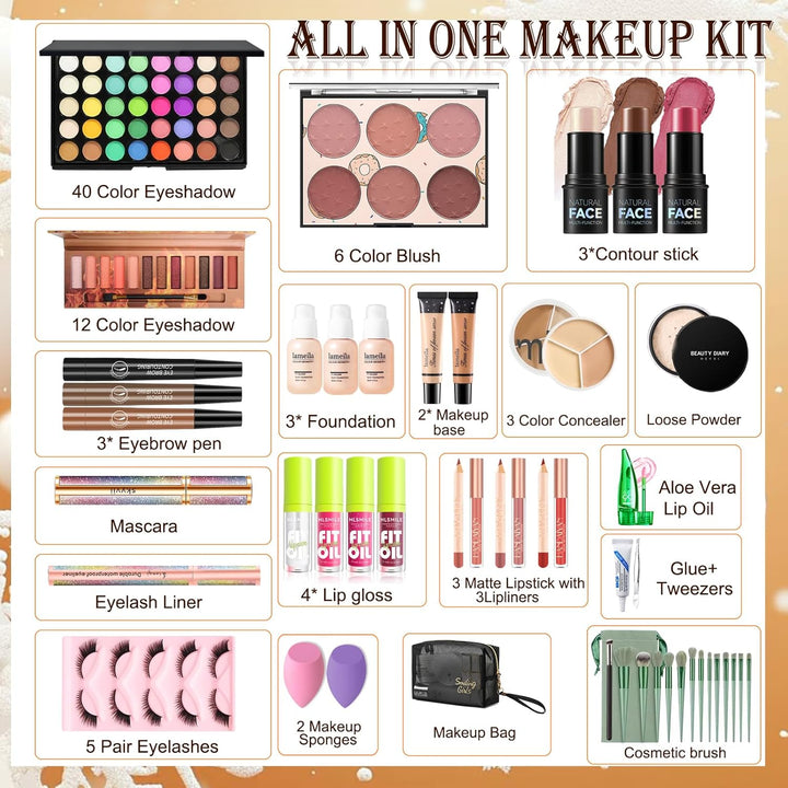 Kit de maquillaje para niñas: sombra de ojos de 40 colores, base, b...