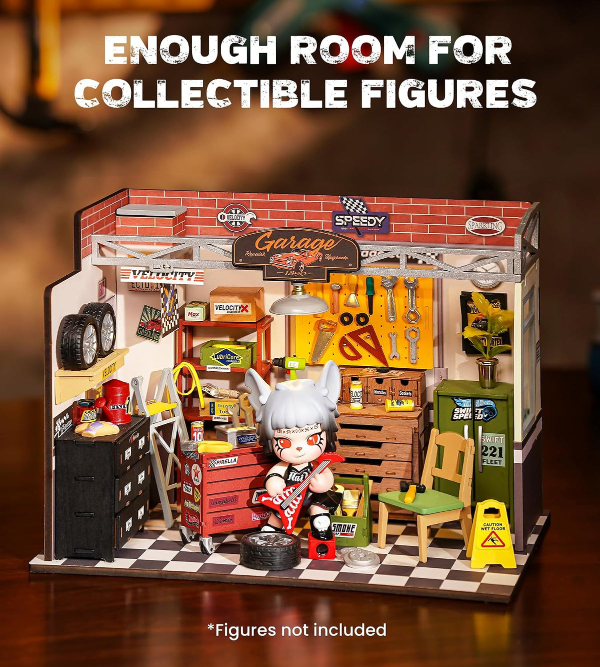 Rowood Miniature House Kit, Kit de Manualidades DIY de Casa en Miniatura para Adultos, Kit de Casa Mini con LED, Regalo de Cumpleaños para Mayores de 14+ (Garaje Taller)