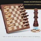 Juego de ajedrez magnético de madera, tablero de ajedrez plegable de 15 pulgadas con 2 ranuras de almacenamiento extra para reinas y piezas, juego de mesa de ajedrez de viaje portátil para adultos y