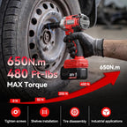 SEYVUM Llave de impacto, pistola de impacto de 1/2 pulgada, destornillador de impacto de potencia, par máximo de 320 pies-libras (430 N.m), llave de impacto inalámbrica con motor sin escobillas de 20