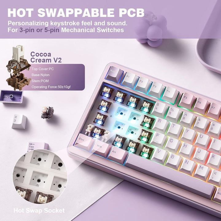 YUNZII Teclado mecánico inalámbrico B75 PRO, diseño del 75 % con pe...