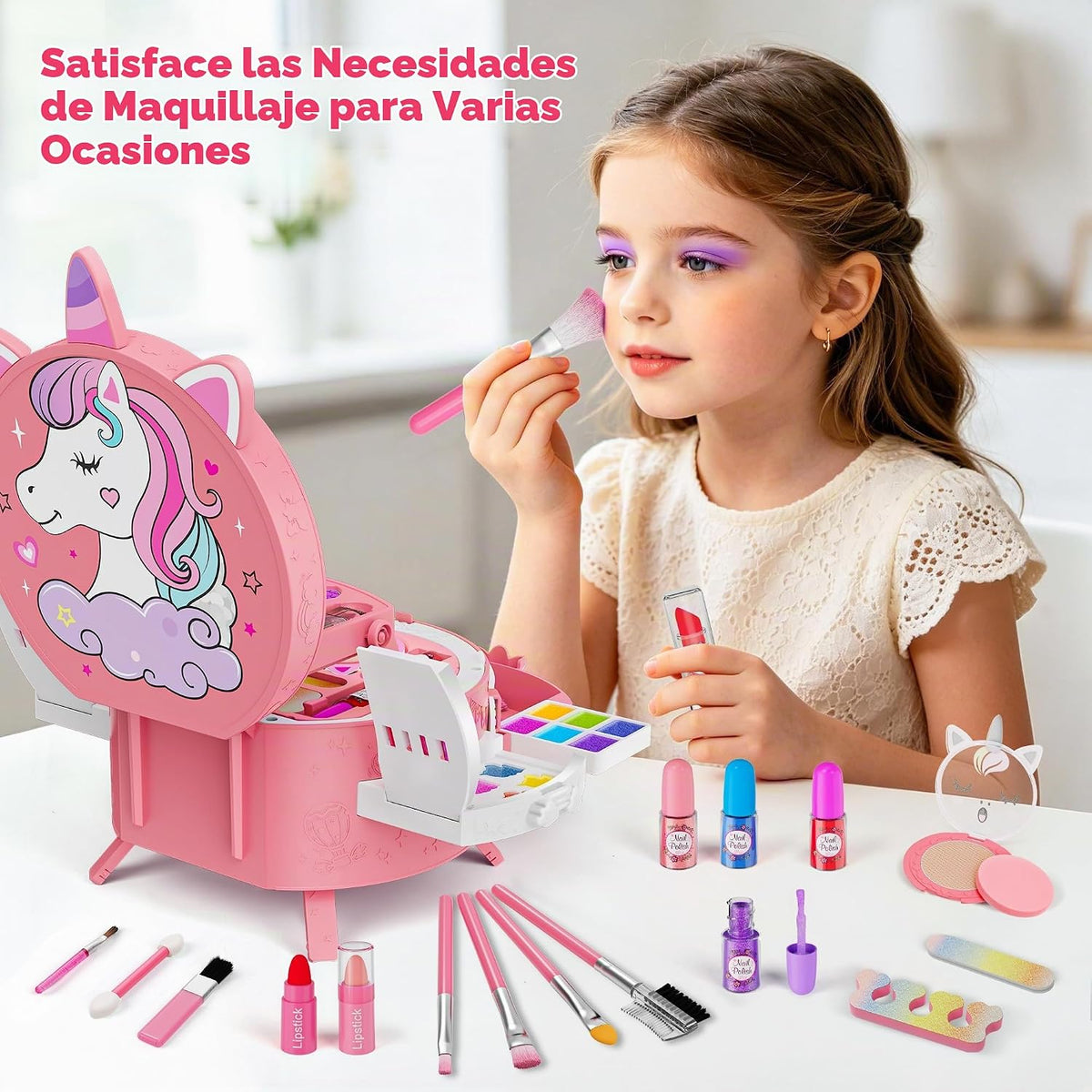 Kit de maquillaje de 59 piezas para niña, estuche de maquillaje lavable