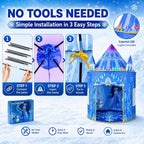 Tienda de campaña desplegable de princesa, juguetes congelados para niñas, grande de 53 x 41 pulgadas, castillo de hielo para interiores y exteriores, con luces LED y bolsa de transporte, regalo ideal para edades de 3 a 6 años