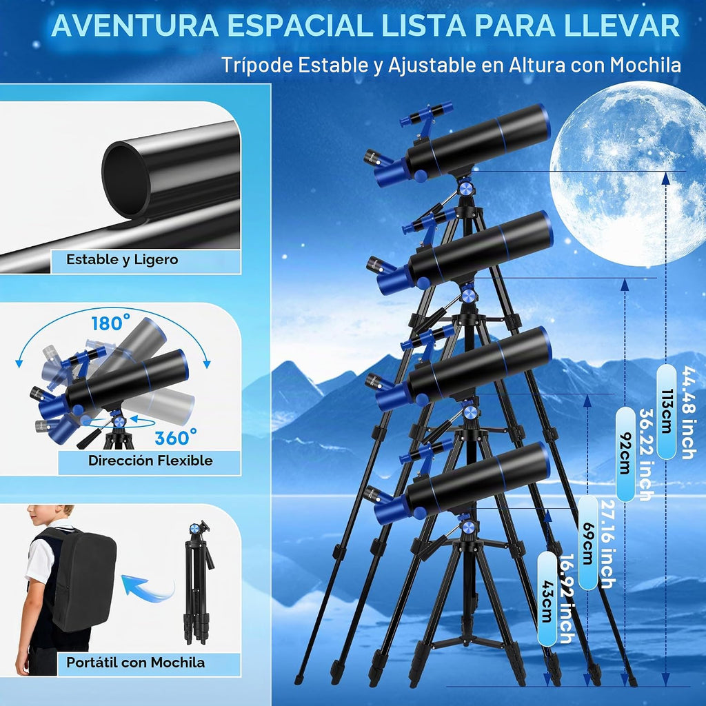 Hawkko Telescopio Portátil para Niños y Principiantes 80mm Apertura 500mm