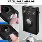Cartera miyozi Airtag para hombre, con bolsillo para billetes, 2 ventanas para identificación, capacidad para 9-12 tarjetas, estuche metálico, elegante y delgada, cartera desplegable con cierre