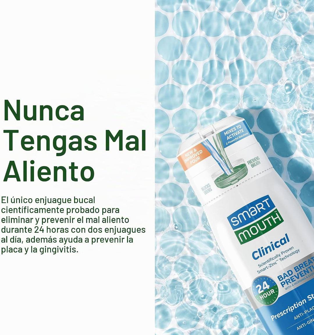 SmartMouth - Enjuague bucal clínico activado con zinc, menta limpia...