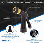 SwiftJet Pistola de espuma para lavado de autos + guante de lavado de microfibra, cañón de espuma que funciona con cualquier jabón, rociador de espuma para manguera de jardín, kit de lavado de autos, accesorios de automóvil (pistola de espuma naranja con