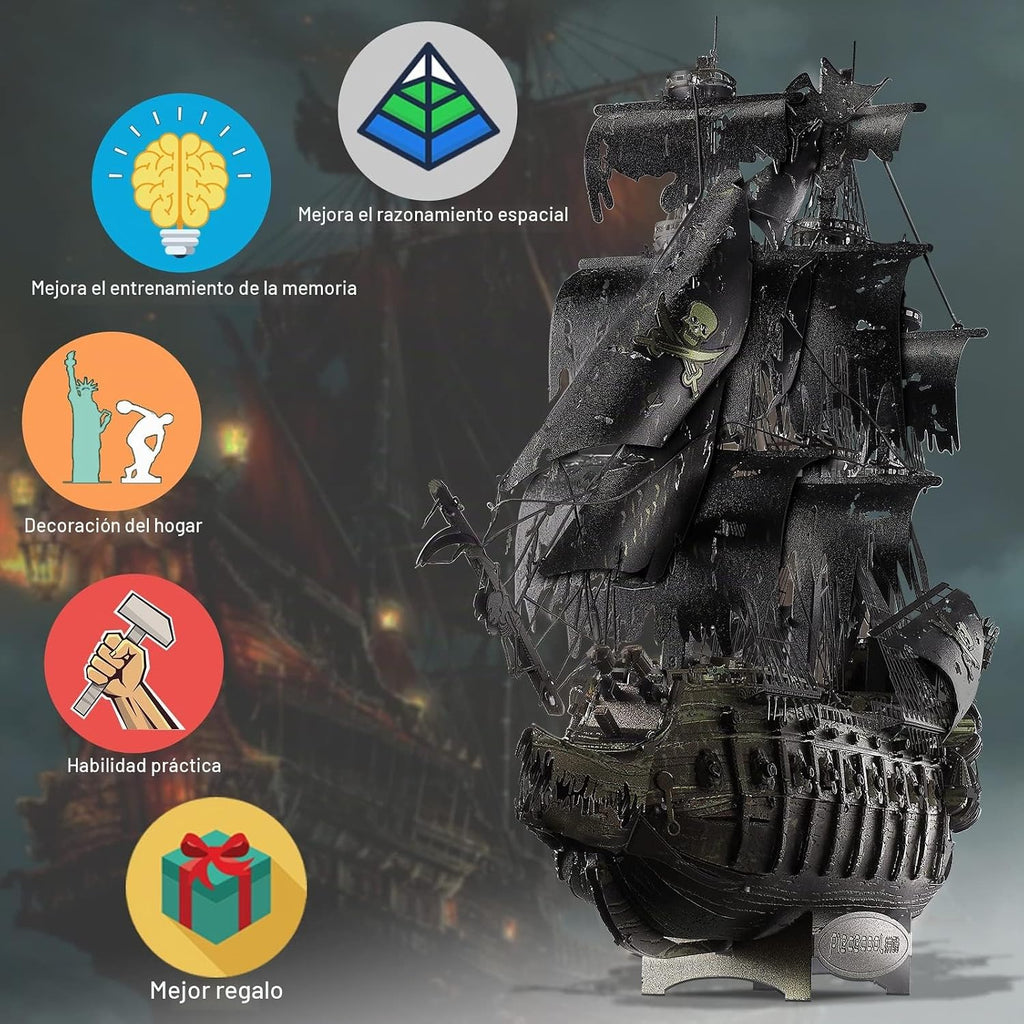 Piececool - Rompecabezas de metal 3D para adultos, juegos de construcción de modelos de barco pirata Flying Dutchman, kit de construcción de modelo de embarcación 3D, kits de manualidades para armar