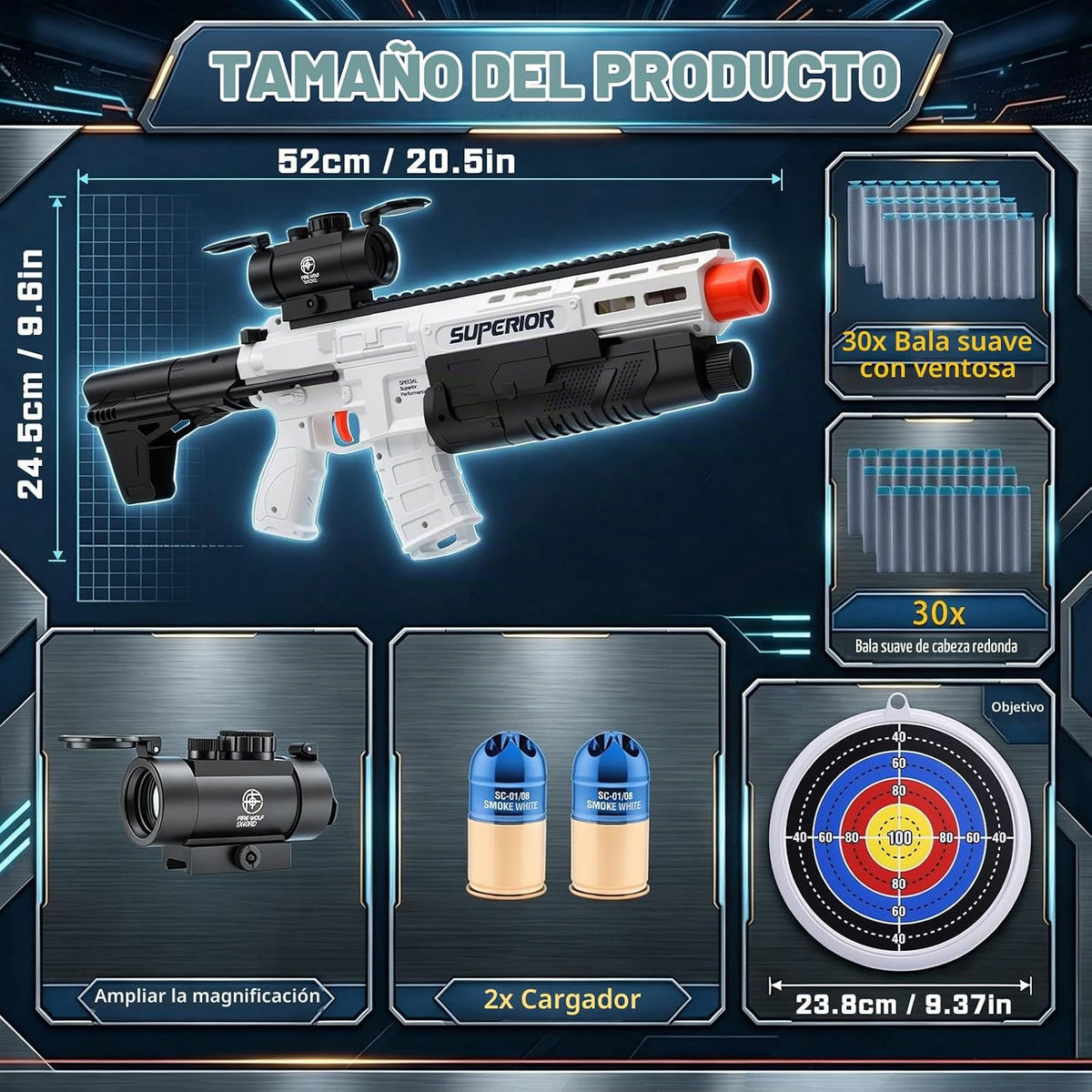 Rifle de juguete de espuma para adolescentes y adultos con 60 dardos y