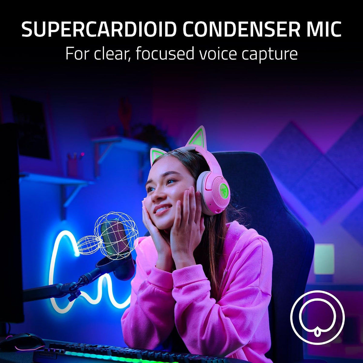 Razer Seiren V3 Chroma DSP de 32 bits, micrófono USB-C para PC y Mac, negro