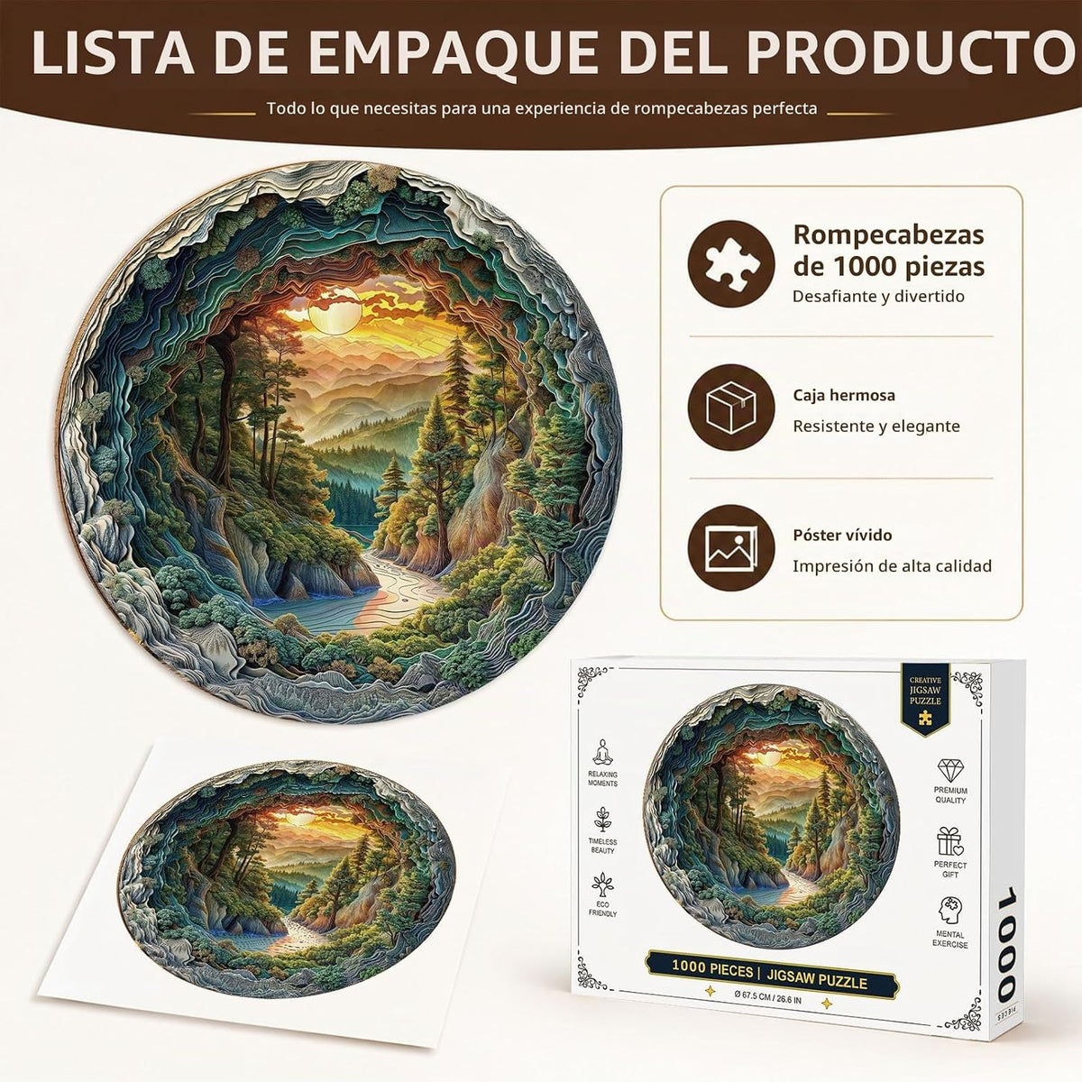 Rompecabezas de 1000 piezas para adultos, rompecabezas de bosque cueva de 26.6 x 26.6 pulgadas