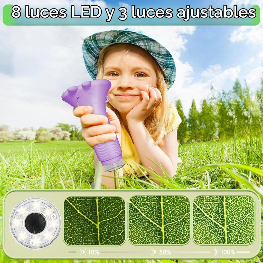 Microscopio de bolsillo para niños, microscopio portátil 1000X para niños | Mini microscopios de foto y video | Microscopios digitales de 2 pulgadas para niños de 3 a 10 años de edad, juguetes de regalos