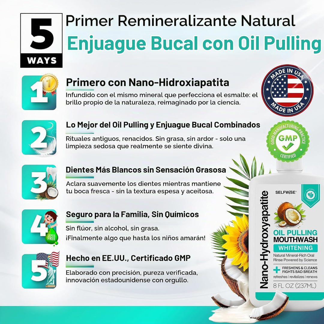 Enjuague bucal blanqueador con nano-hidroxiapatita y oil pulling pa...