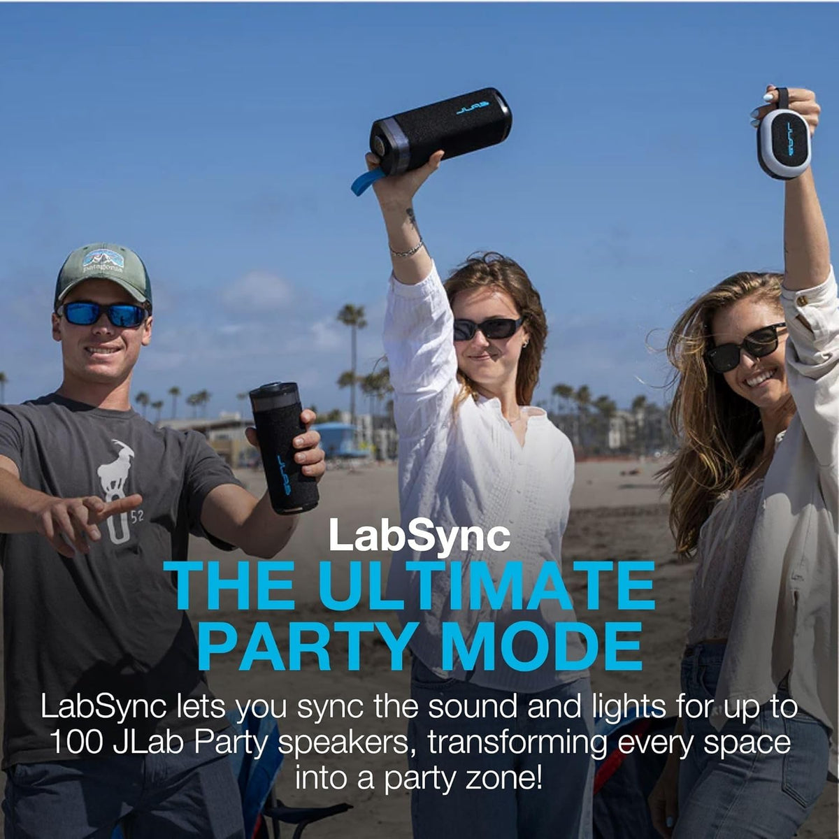 JLab JBuds Party - Altavoz Bluetooth portátil, 2 controladores de r...